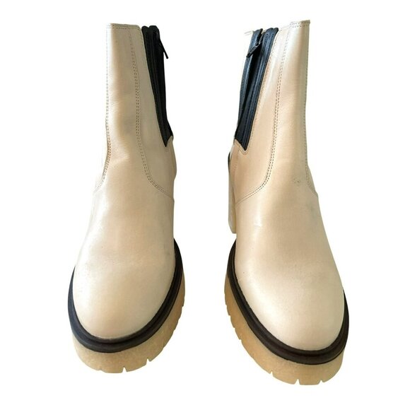 Free People Beige Leather Platform Chelsea Boots Chunky Lug Sole 8.5 Size 39 - Picture 2 of 10